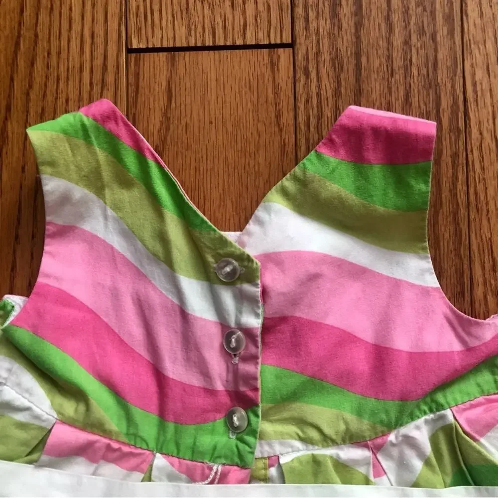 MAGGIE & ZOE A-Line Waves Pattern Pink Green White Dress Girl’s Size 24 MO